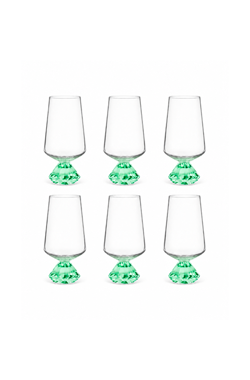 Conjunto de Copos com Base Diamantada Verde em Vidro 290ml 6 Peças