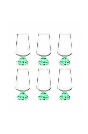 Conjunto de Copos com Base Diamantada Verde em Vidro 290ml 6 Peças