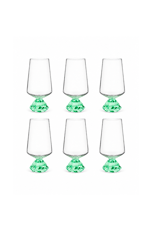 Conjunto de Copos com Base Diamantada Verde em Vidro 290ml 6 Peças