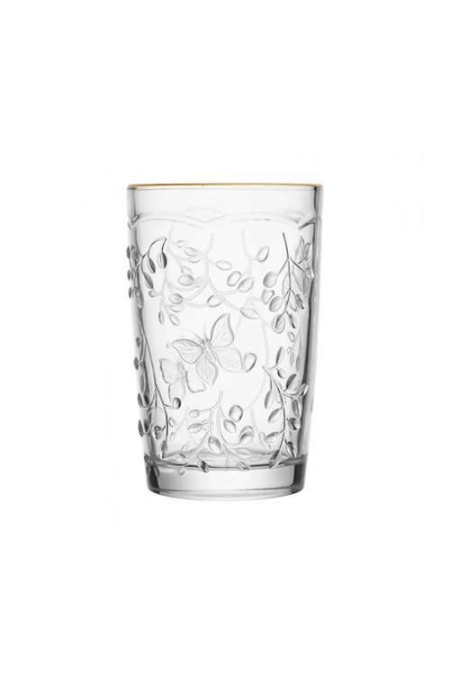 Conjunto de Copos New Butterfly com Fio de Ouro em Cristal Ecológico 330ml 6 Peças