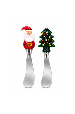 Conjunto de Espátula para Patê Natalina Papai Noel e Árvore em Inox 2 Peças