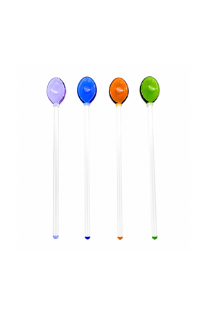 Conjunto de Colheres Mexedoras de Drink Coloridas em Vidro 4 Peças