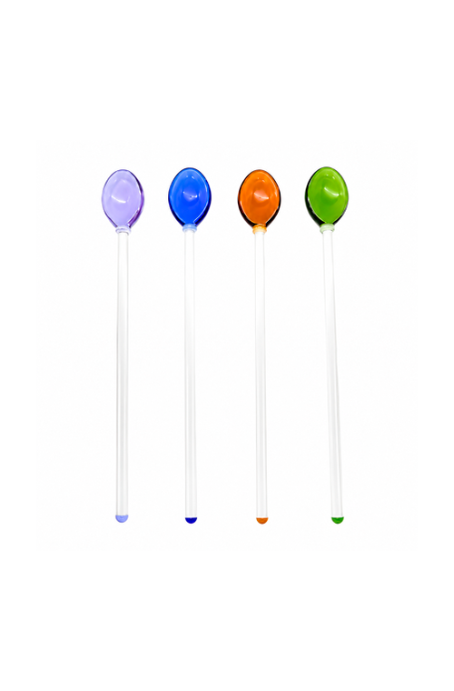 Conjunto de Colheres Mexedoras de Drink Coloridas em Vidro 4 Peças