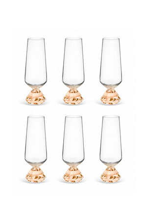 Conjunto de Taça Champanhe com Base Diamantada Âmbar em Vidro 290ml 6 Peças