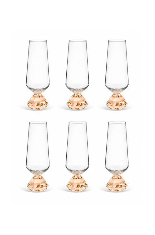 Conjunto de Taça Champanhe com Base Diamantada Âmbar em Vidro 290ml 6 Peças