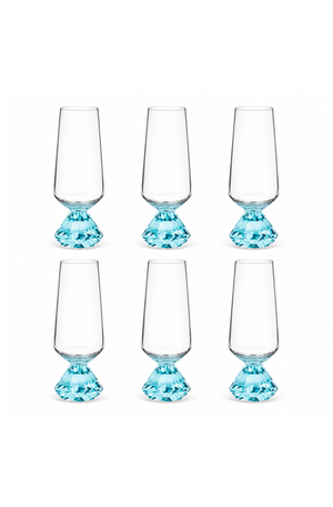 Conjunto de Taça Champanhe com Base Diamantada Azul em Vidro 290ml 6 Peças