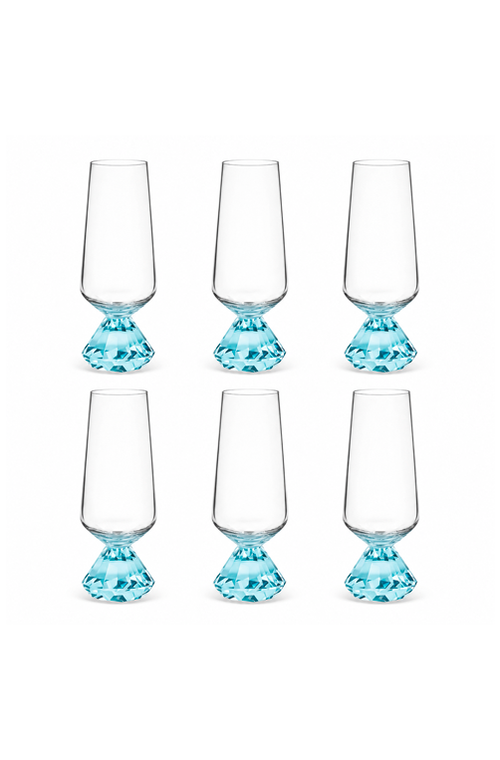 Conjunto de Taça Champanhe com Base Diamantada Azul em Vidro 290ml 6 Peças