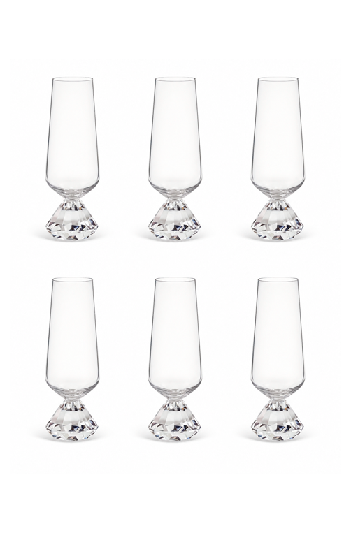 Conjunto de Taças Champanhe com Base Diamantada Transparente em Vidro 290ml 6 Peças
