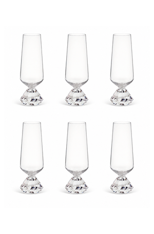 Conjunto de Taças Champanhe com Base Diamantada Transparente em Vidro 290ml 6 Peças