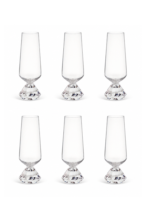 Conjunto de Taças Champanhe com Base Diamantada Transparente em Vidro 290ml 6 Peças
