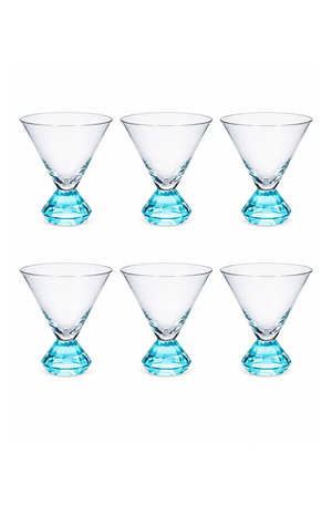 Conjunto de Taça Martini com Base Diamantada Azul em Vidro 290ml 6 Peças