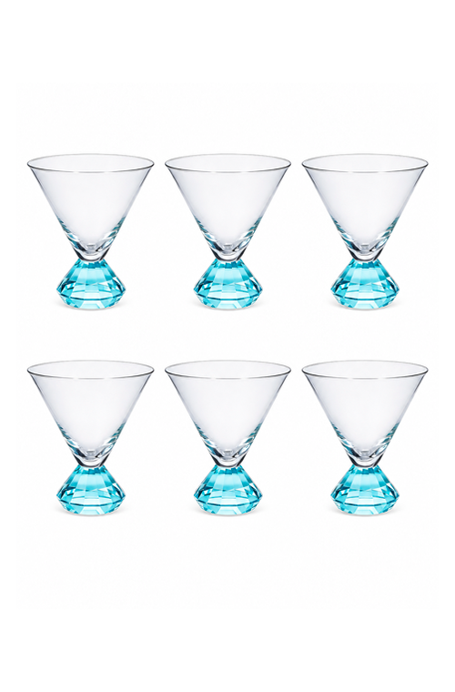Conjunto de Taça Martini com Base Diamantada Azul em Vidro 290ml 6 Peças