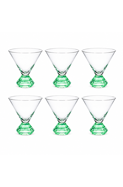 Conjunto de Taça Martini com Base Diamantada Verde em Vidro 290ml 6 Peças