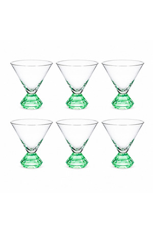 Conjunto de Taça Martini com Base Diamantada Verde em Vidro 290ml 6 Peças