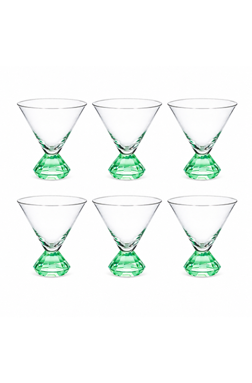 Conjunto de Taça Martini com Base Diamantada Verde em Vidro 290ml 6 Peças