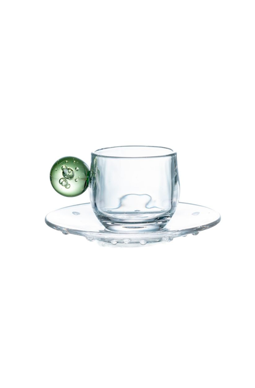 Conjunto de Xicaras com Pires Borbulhas Verde 90ml 6 Peças