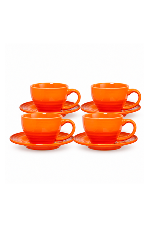 Conjunto de Xicaras Le Chef com Pires Laranja 90ml 4 Peças
