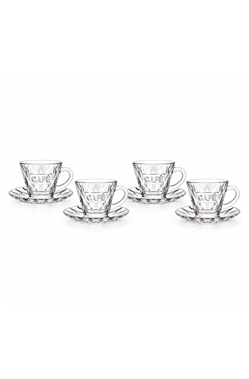 Conjunto de Xicaras de Café com Pires Memory em Vidro 80ml 4 Peças