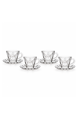 Conjunto de Xicaras de Café com Pires Memory em Vidro 80ml 4 Peças