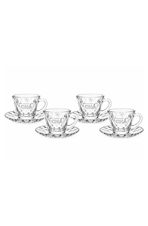 Conjunto de Xicaras de Chá com Pires Memory em Vidro 180ml 4 Peças