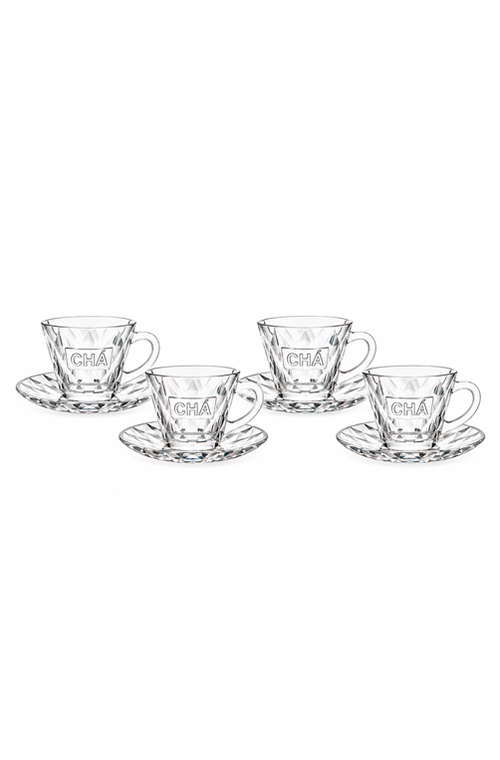 Conjunto de Xicaras de Chá com Pires Memory em Vidro 180ml 4 Peças