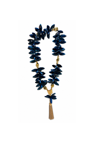 Colar de Mesa Decorativo com Pai Nosso Petala e Tassel Azul