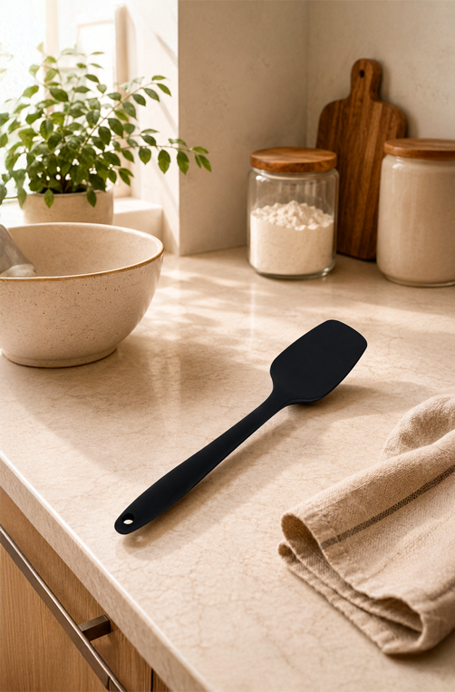 Colher Reta de Silicone Preto 27cm