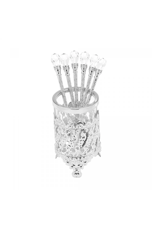 Conjunto 6 Colheres de Zamac com Suporte Niquelado Crystal 14cm