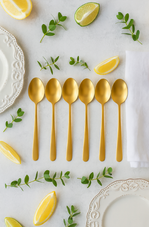 Conjunto 6 Colheres para Mesa Viena Dourado Aço Inox