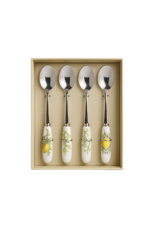 Conjunto 4 Colheres Sobremesa Limone Aço Inox Com Cabo Porcelana