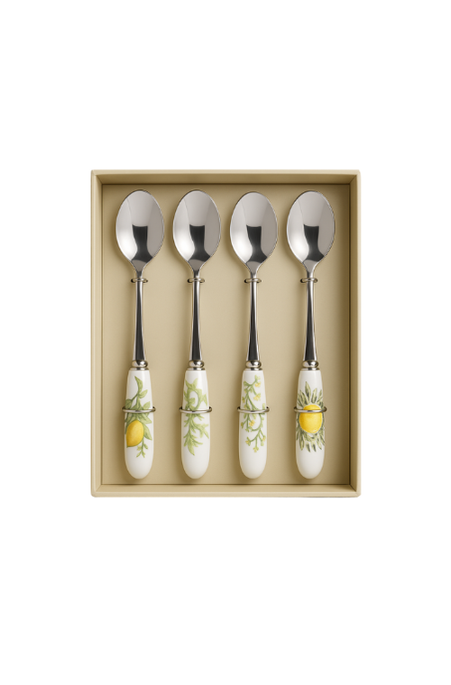 Conjunto 4 Colheres Sobremesa Limone Aço Inox Com Cabo Porcelana