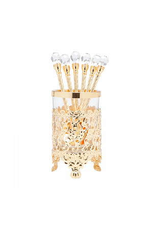 Conjunto 6 Colheres de Zamac com Suporte Dourada 14cm