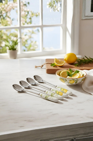 Conjunto 4 Colheres Sobremesa Limone Aço Inox Com Cabo Porcelana