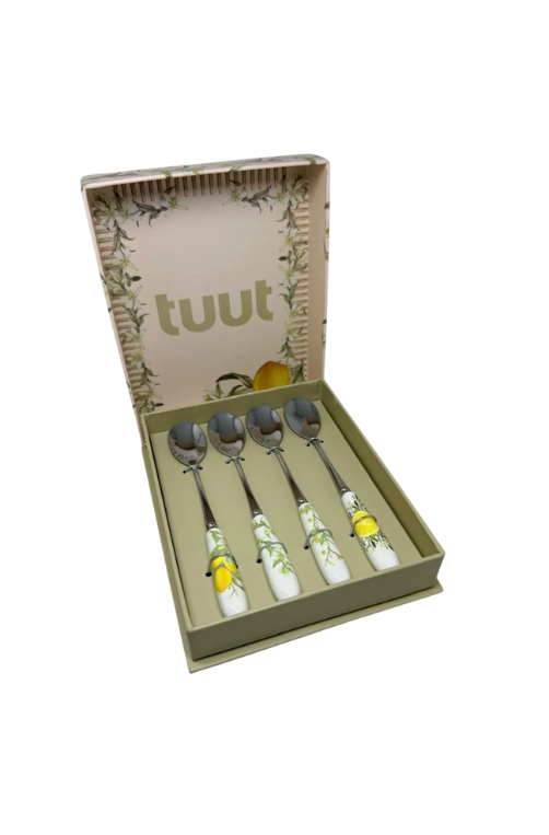 Conjunto 4 Colheres Sobremesa Limone Aço Inox Com Cabo Porcelana