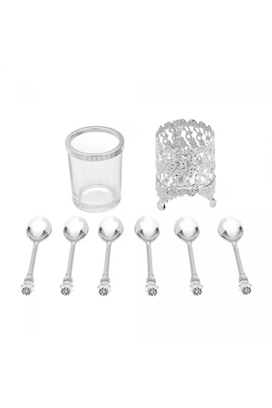 Conjunto 6 Colheres de Zamac com Suporte Niquelado Crystal 14cm