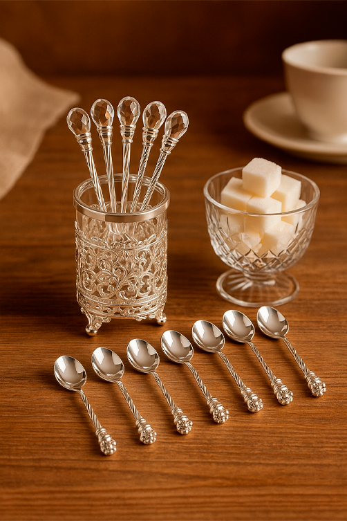 Conjunto 6 Colheres de Zamac com Suporte Niquelado Crystal 14cm