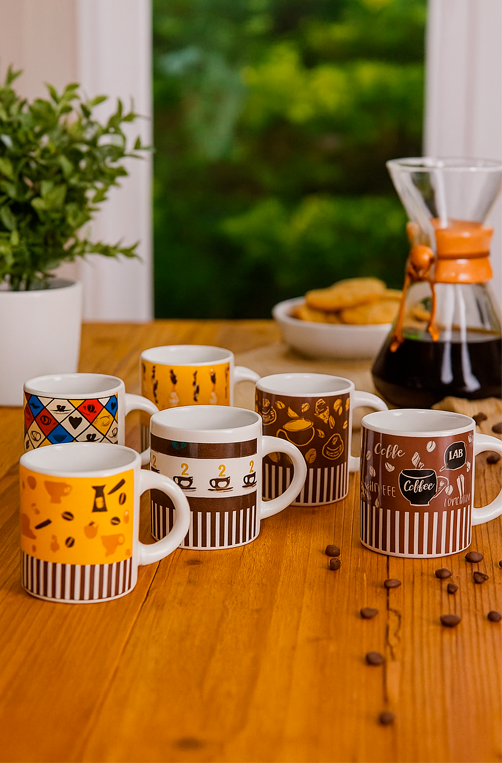 Jogo de 6 Canecas de Café Estampada em Cerâmica 85ml