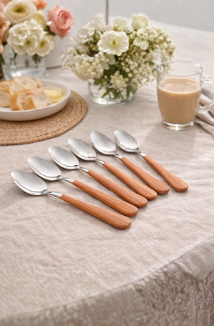 Conjunto 6 Colheres para Mesa de Aço Inox com Cabo em Plástico Amadeirado Milão