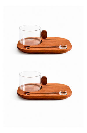 Conjunto de 2 Xicaras com Colher Acácia em Vidro Borossilicato 150ml