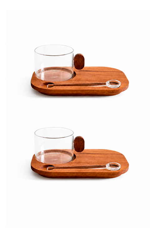 Conjunto de 2 Xicaras com Colher Acácia em Vidro Borossilicato 150ml