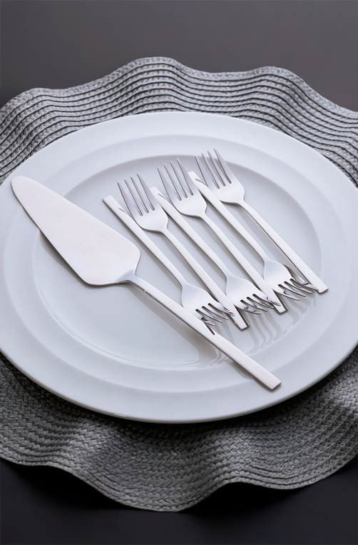 Conjunto de 7 Peças Espátula para Bolo e 6 Garfos para Sobremesa Firenze Aço Inox