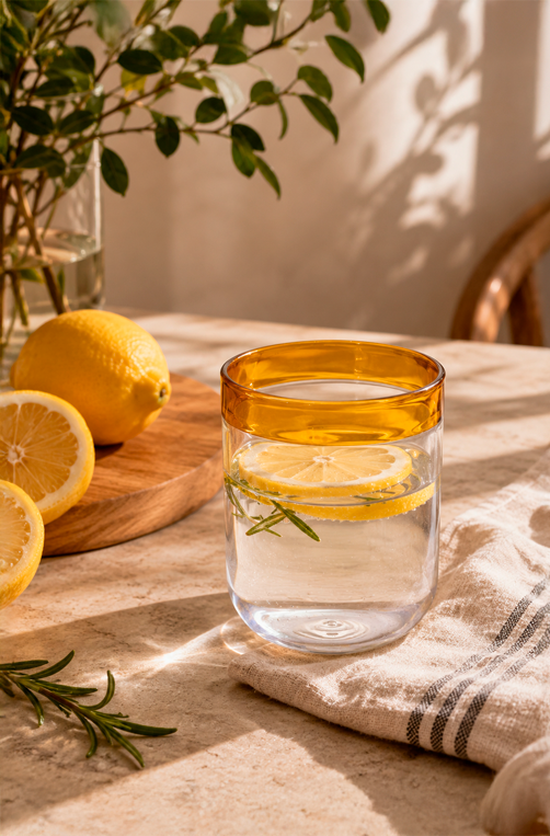 Conjunto de Copos com Detalhe Âmbar em Vidro Borossilicato 480ml 6 Peças