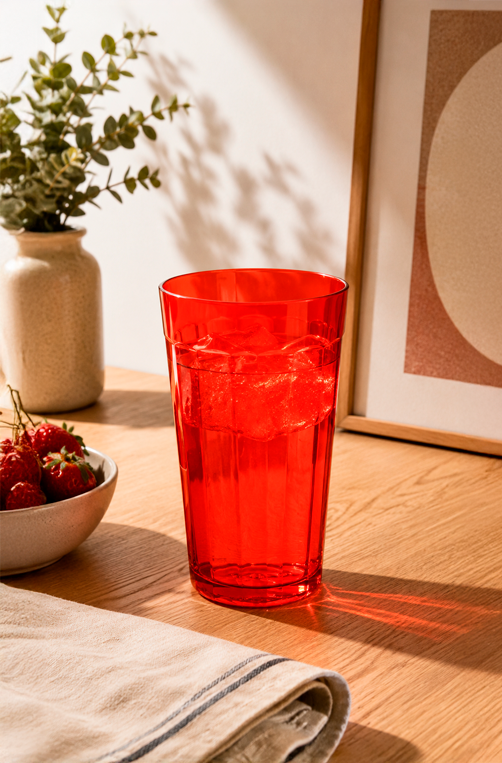 Copo Long Drink Americano Vermelho em Vidro 450ml