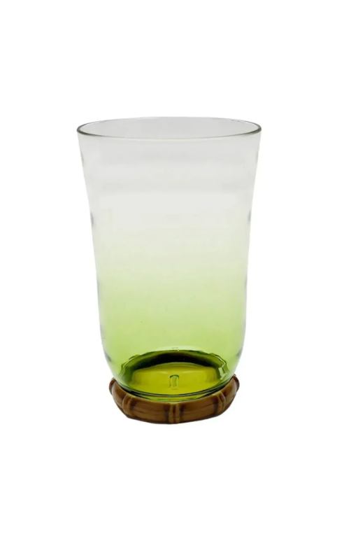 Copo Longo Acrilico Verde com Base Bambu 650ml