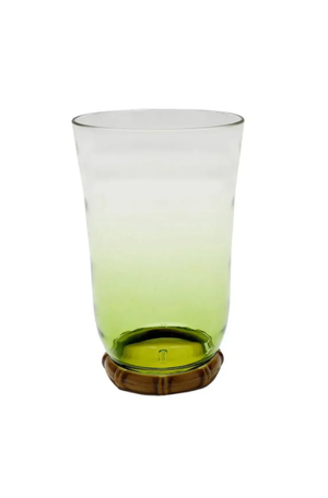 Copo Longo Acrilico Verde com Base Bambu 650ml