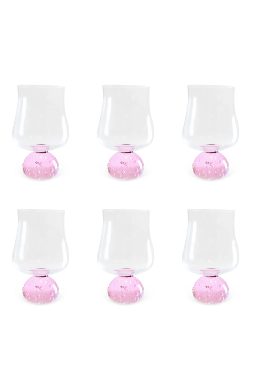 Conjunto de 6 Copos em Vidro Bubble Rosa 440ml