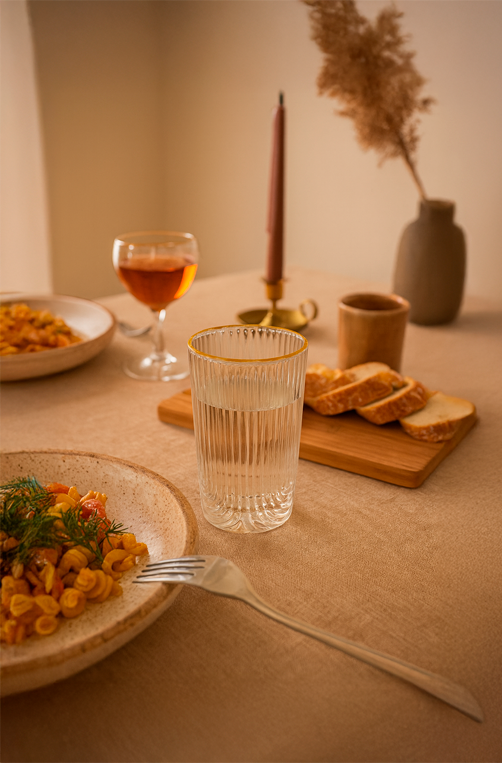 Conjunto de 6 Copo de Vidro Long Drink Laure Filete Dourado 420ml