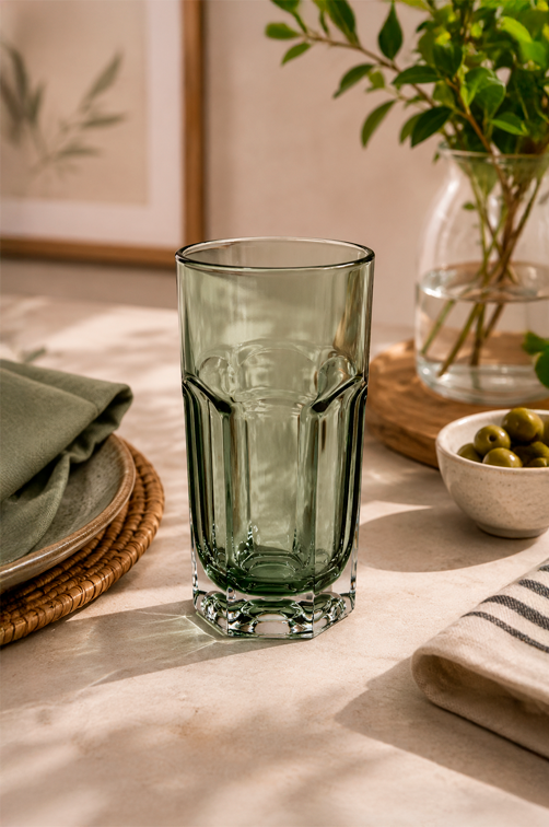 Copo Longo Sextavado com Base Transparente em Acrílico 350ml