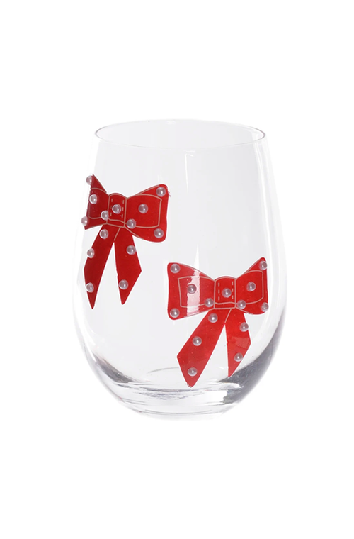 Copo Natalino com Laço Vermelho em Vidro 520ml