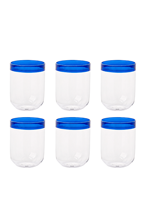 Conjunto de Copos com Detalhe Azul em Vidro Borossilicato 480ml 6 Peças